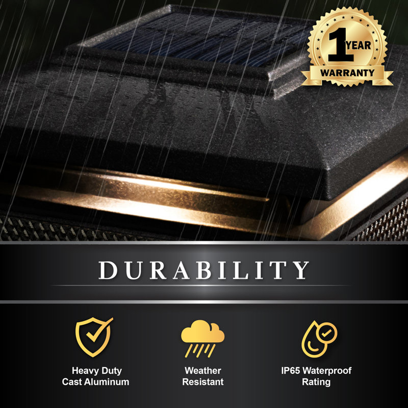 Black Aluminum LED Solar Post Cap Light with Dusk to Dawn Sensor