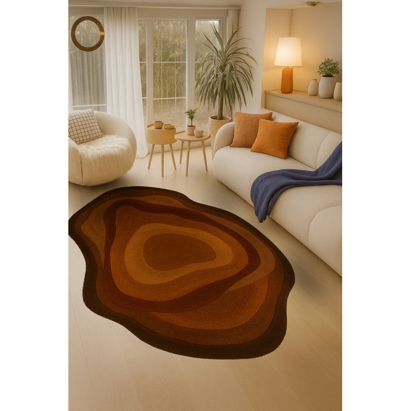 Tapis brun tissé à motif abstrait lavable Mosso, 4'11" x 7'7"