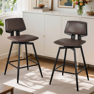 Ensemble de 2 tabourets de bar pivotants avec dossier, chaises de bar en velours à hauteur de comptoir avec repose-pieds, chaises de bar modernes à 4 pieds pour îlot de cuisine, salle à manger, blanc