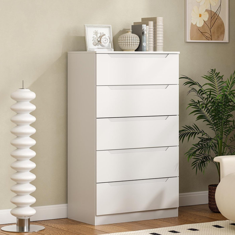 5 Drawer Dresser Tall For Bedroom, 48'' Tall Chests Of Drawers ,Wood Drawer Organizer for Bedroom, Living Room, White