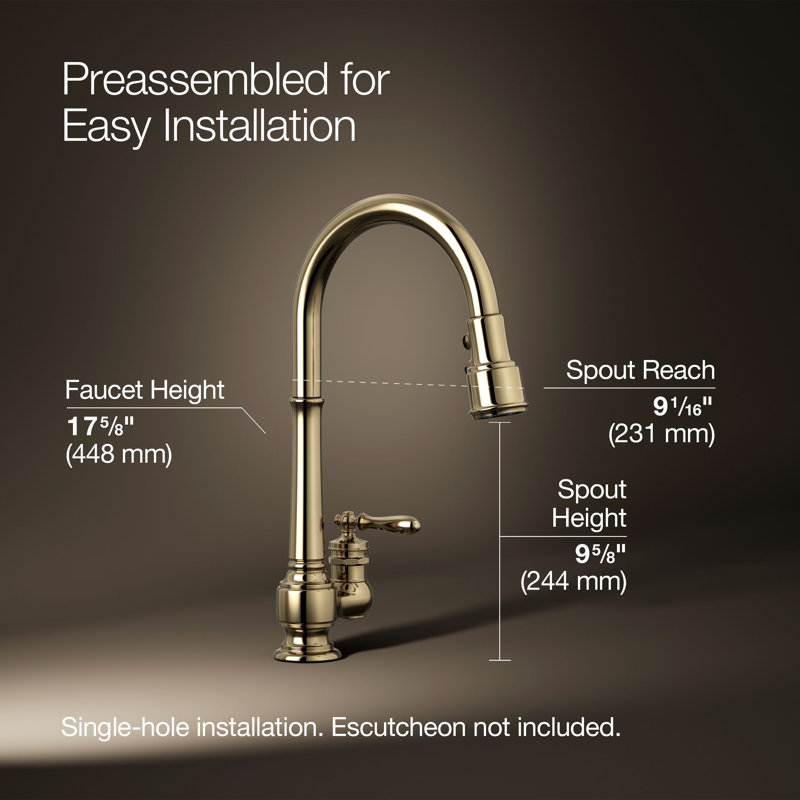 Artifacts Pull Down Bar Faucet, Vibrant French Gold