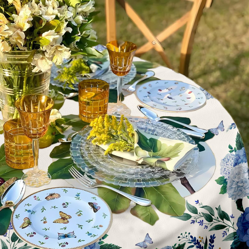 Round Table Cloths 60 In, Floral Tablecloth Waterproof, Wrinkle Free Polyester Flower Table Cover For Patio Party