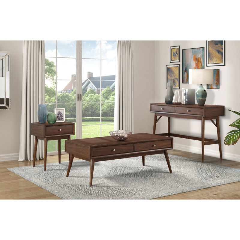 Table basse 2 tiroirs 2 tiroirs moderne, brun, placage de noyer