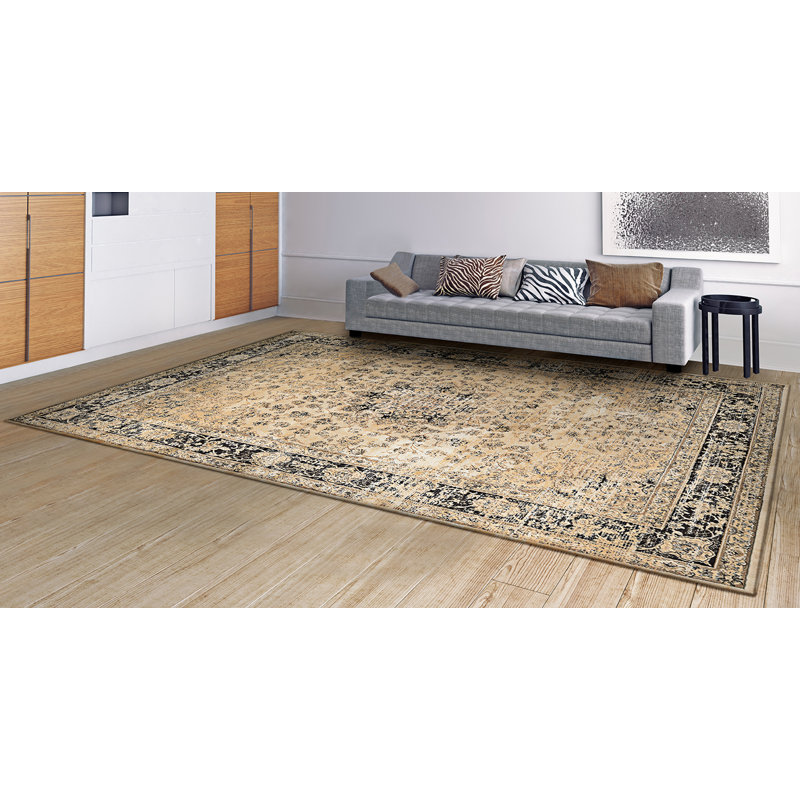 Tapis oriental avoine / noir Genao, Rectangle 5 pi 3 po x 7 pi 6 po