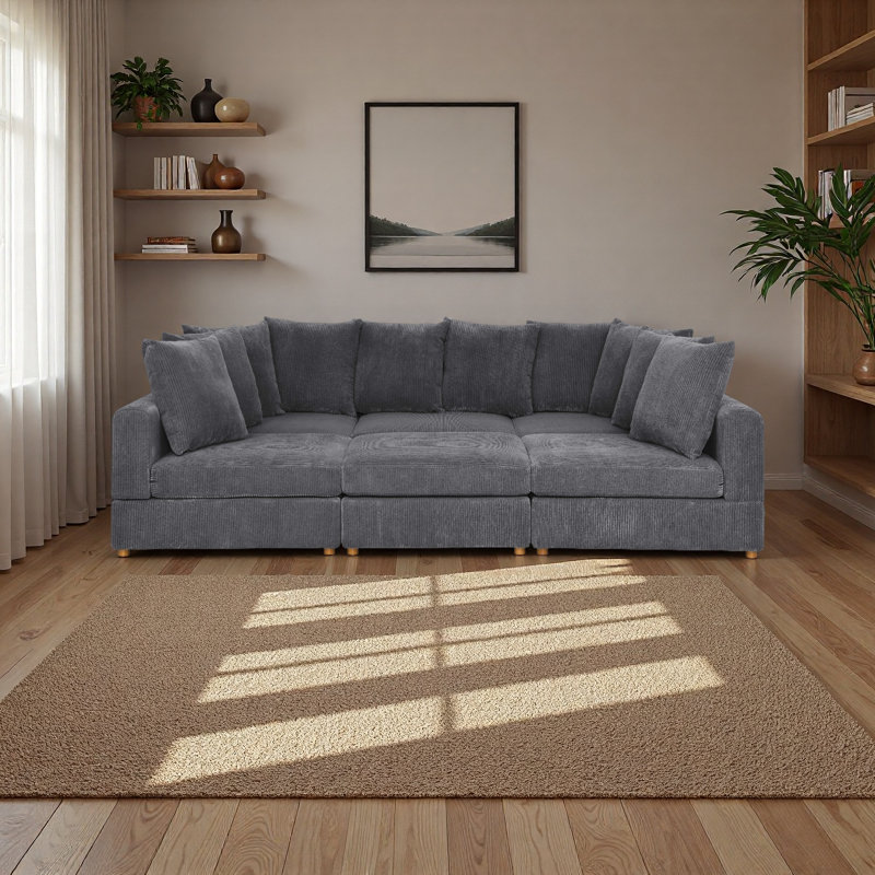 Canapé modulaire en velours côtelé 6 pièces, Velours côtelé gris