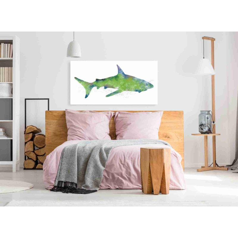 «Watercolor Shark II» par Linda Woods, art mural sur toile, H 30 po x l 60 po x P 1,5 po