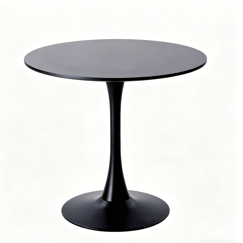 31.5" Round Dining Table for 4 Modern Circle Tulip Table with Metal Tulip Pedestal Base for Kitchen Dining Living Room Apartment Small Space Cafe, Black