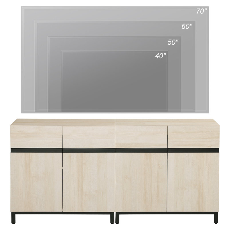 Meuble télé Aadam jusqu'à 70 po, H 30,6 po x L 63 po x l 15,6 po, Beige