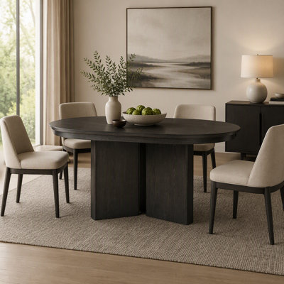 Oval Extendable Dining Table, Modern Farmhouse Kitchen Table with Pedestal Base and Adjustable Foot Pads for Dining Room, Kitchen