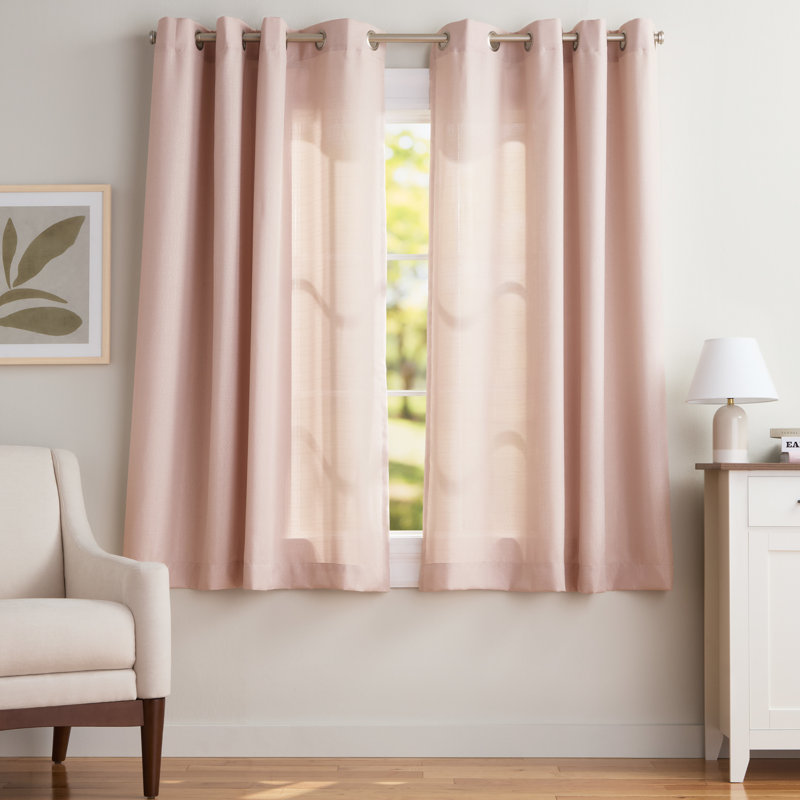 Loha GT Aaliyah Solid Color Semi-Sheer Grommet Curtain Panels, 52" W x 63" L, Blush