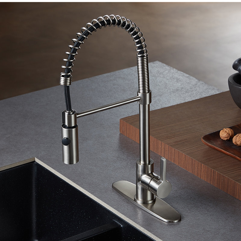 Kingston Brass Continental Single-Handle 1-Hole Deck Mount Pre-Rinse Kitchen Faucet, Brushed Nickel