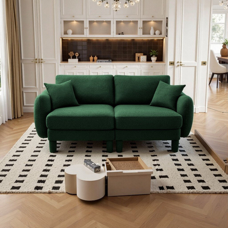 Causeuse moderne à 2 places en tissu avec pieds cylindriques et support à ressorts Modern, Vert