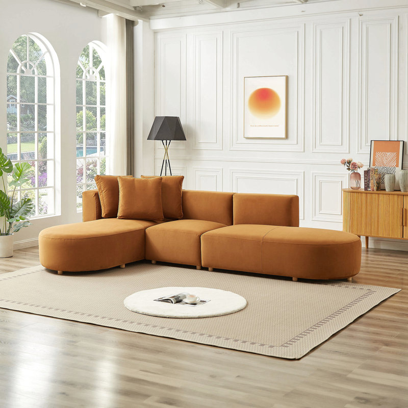 Canapé modulaire en velours pour salon, Orienté à gauche (vu de face)