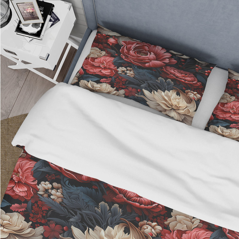 Ensemble de housse de couette à motif floral rouge victorien opulence rouge