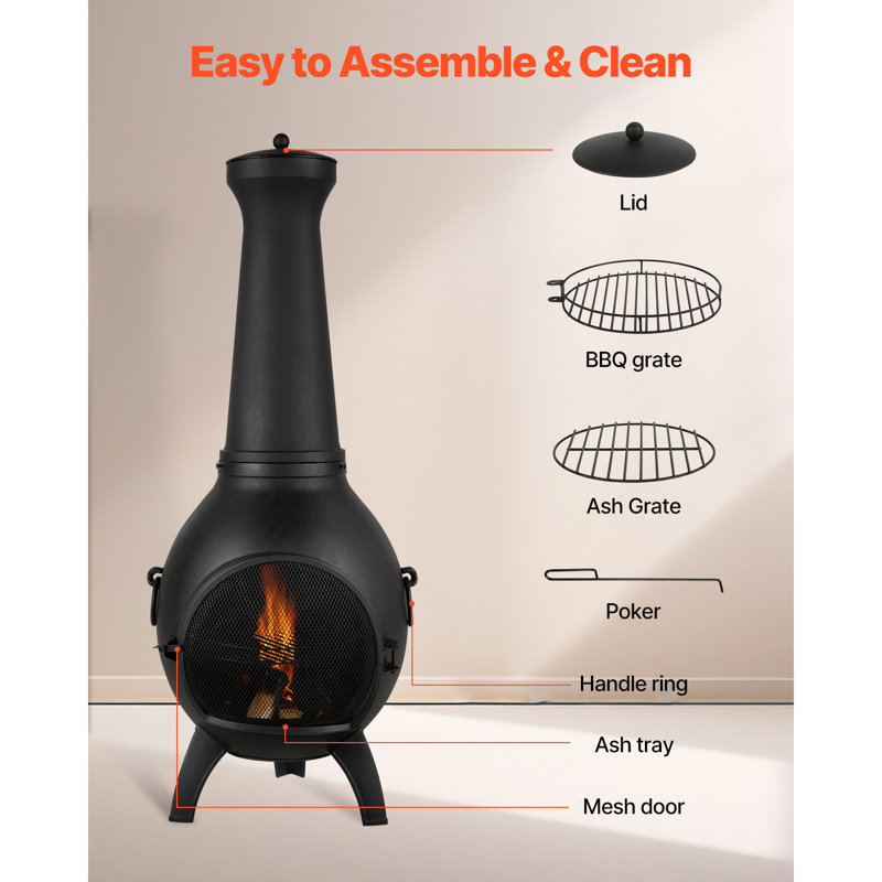 Foyer d'extérieur en aluminium Chiminea avec grillage et manteau de cheminée