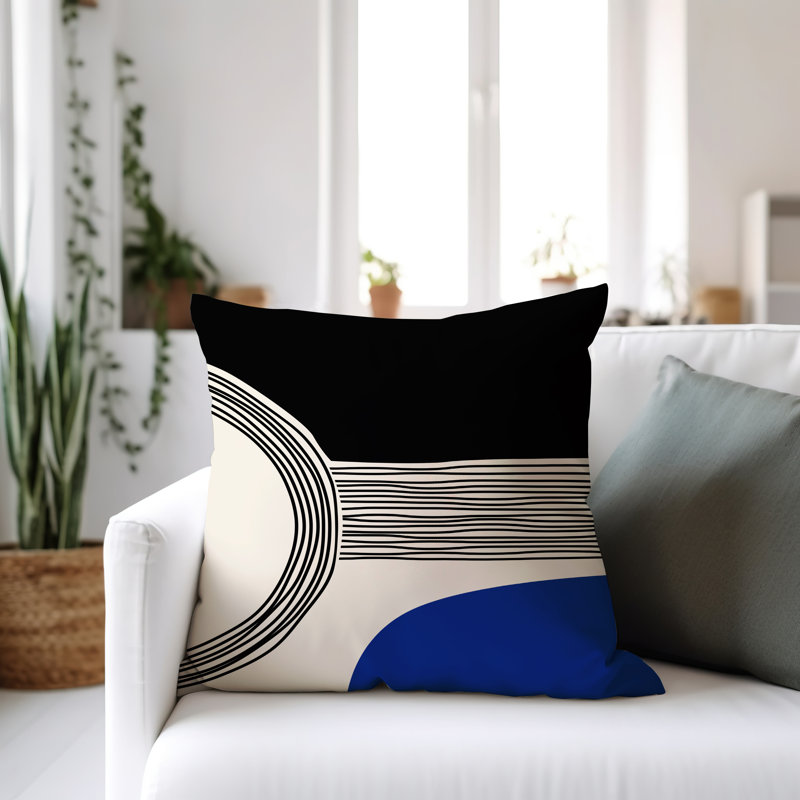 Cassie Outdoor Reversible Throw Pillow, 19"H x 19"W, Navy Blue/Cream/Black