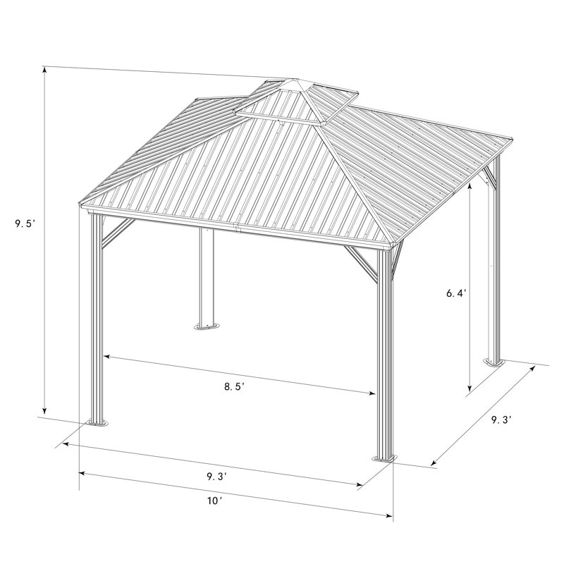 Pavillon de jardin à toit rigide double Kozyard Caesar avec rideau d'intimité et moustiquaire, 120 po x 120 po, Gris, Gris