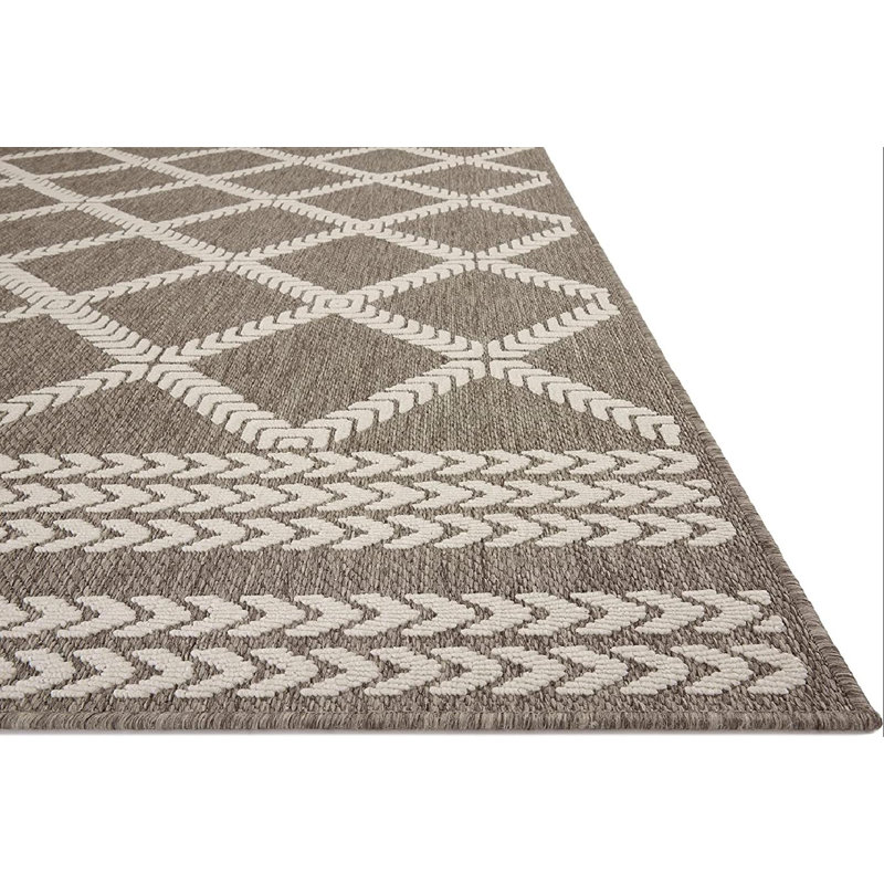 Tapis intérieur / extérieur géométrique naturel / ivoire Gillis, Rectangle 2 pi 2 po x 3 pi 9 po