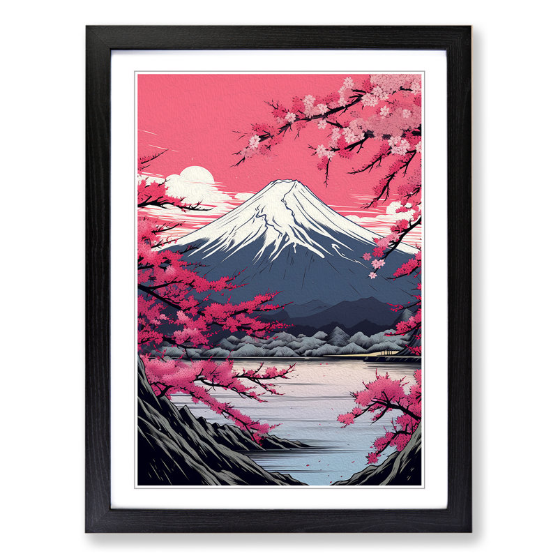 Mount Fuji Line - Single Picture Frame Print on Wood, Black, 46cm H x 34cm W x 2cm D