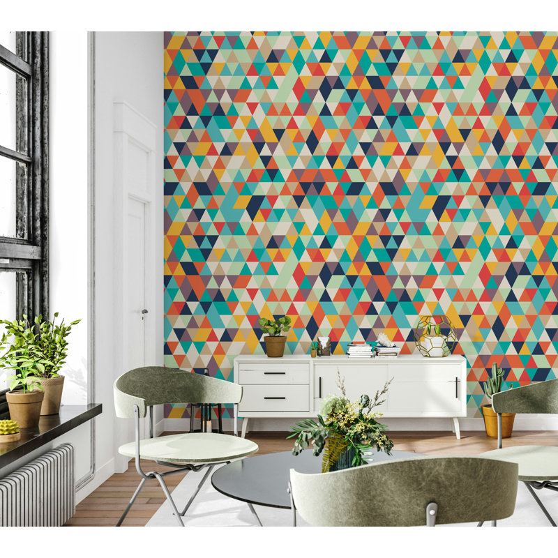 Colorful Triangle Geometric Pattern Wallpaper, 106" L x 187" W