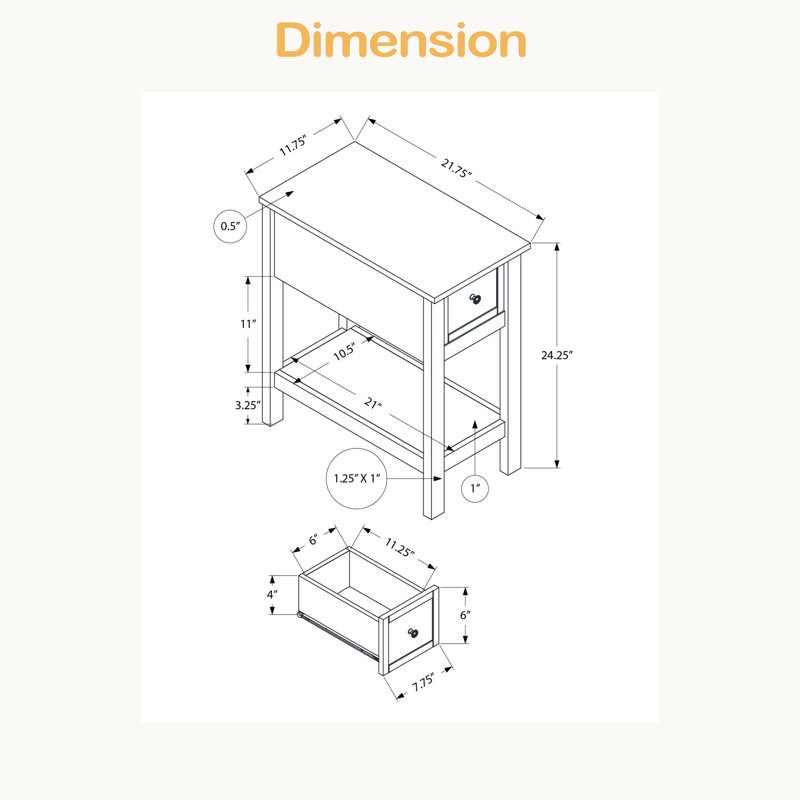 Table d'appoint, bout, table d'appoint, 2 niveaux, étroit, chambre à coucher, lampe, tiroir de rangement