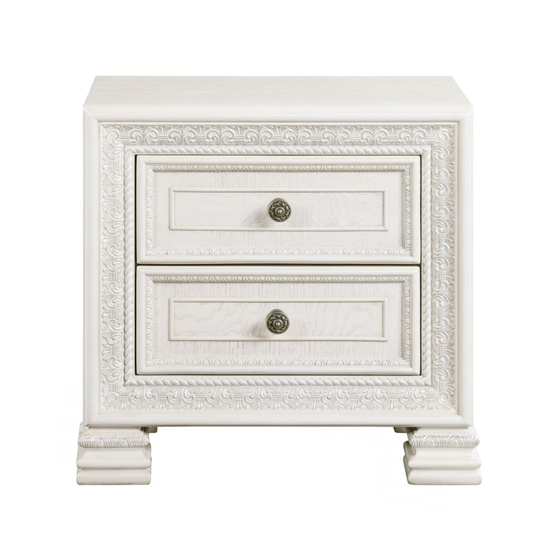 Table de chevet classique de luxe avec 2 tiroirs et meubles de chambre à coucher en bois