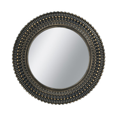 Miroir décoratif rond en bois de 67 cm (26,5 pouces) avec texture tissée, idéal pour rehausser votre décor intérieur et optimiser la lumière naturelle.