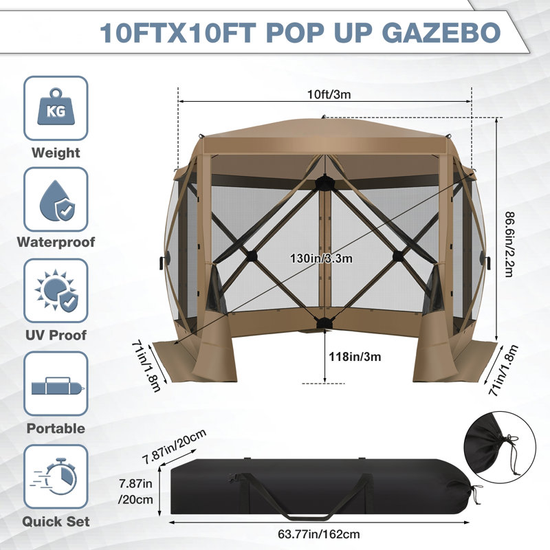 10FTx10FT Screen Room with Mosquito Netting, Khaki