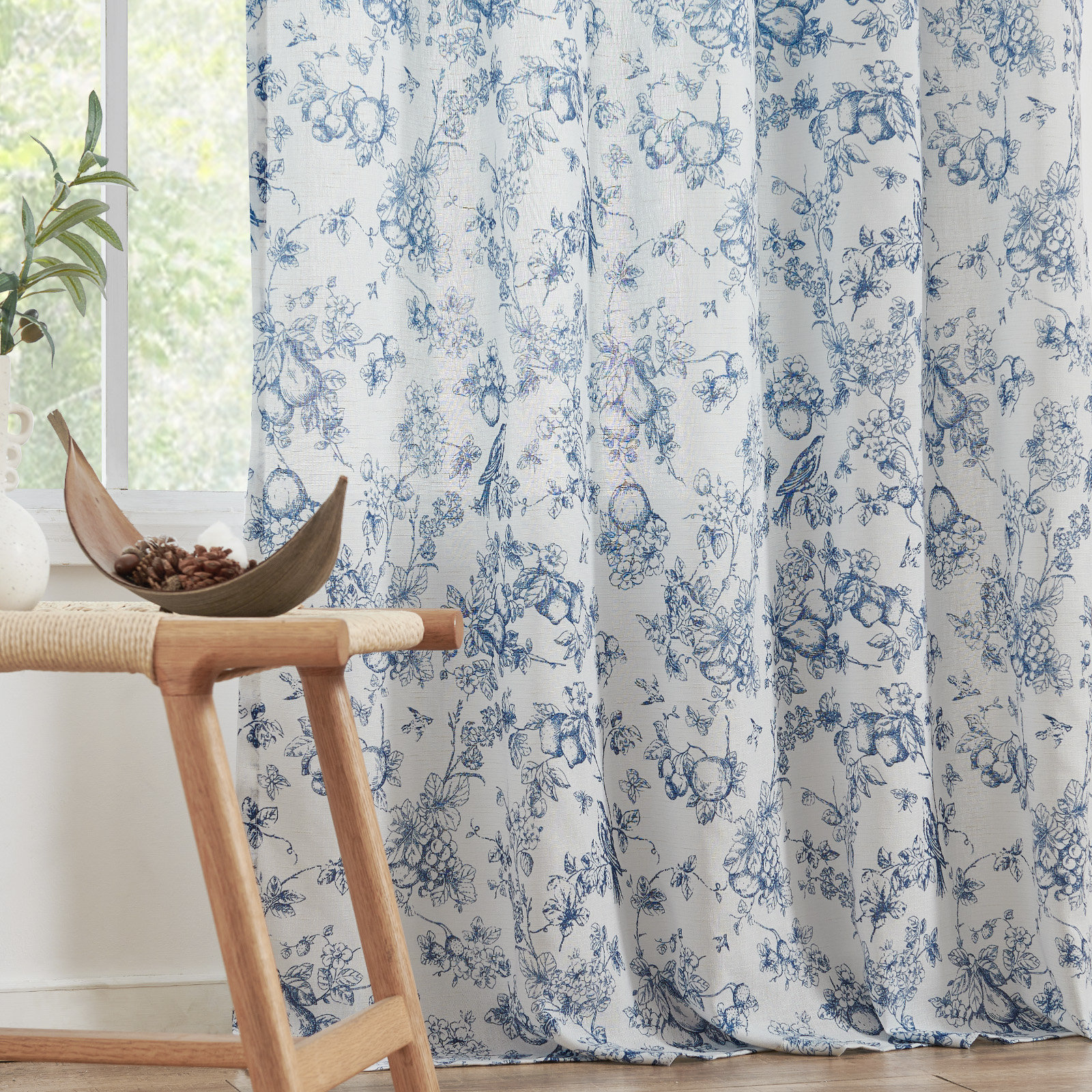 Lark Manor™ Linen Blend Farmhouse Floral Curtains Semi Sheer French
