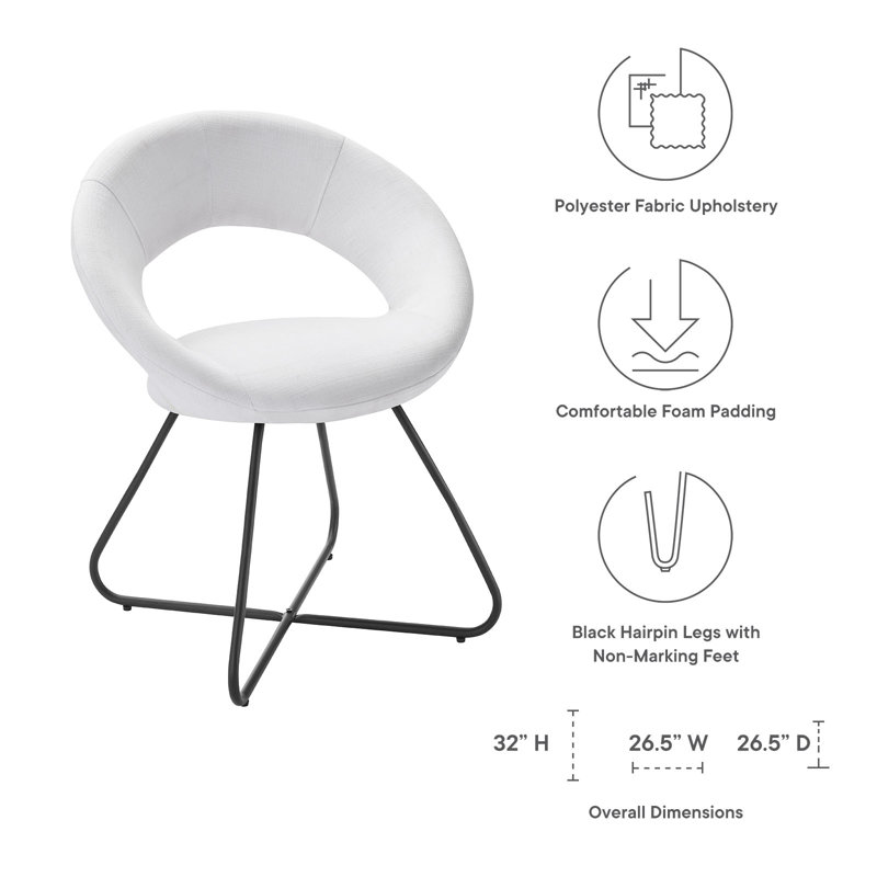 Modway Nouvelle Upholstered Fabric Dining Chair Set of 2, Black, White