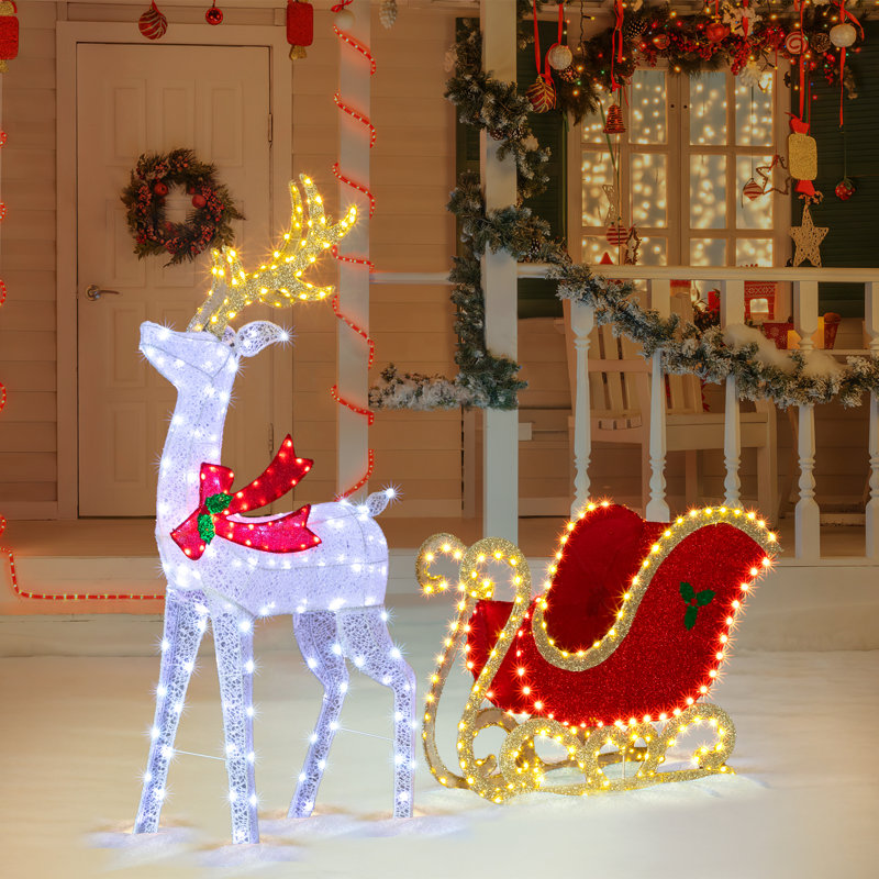 Décorations de Noël extérieures : renne lumineux de 1,5 m avec traîneau