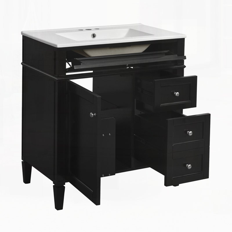 Meuble-lavabo 30 po avec lavabo supérieur, Noir / argenté