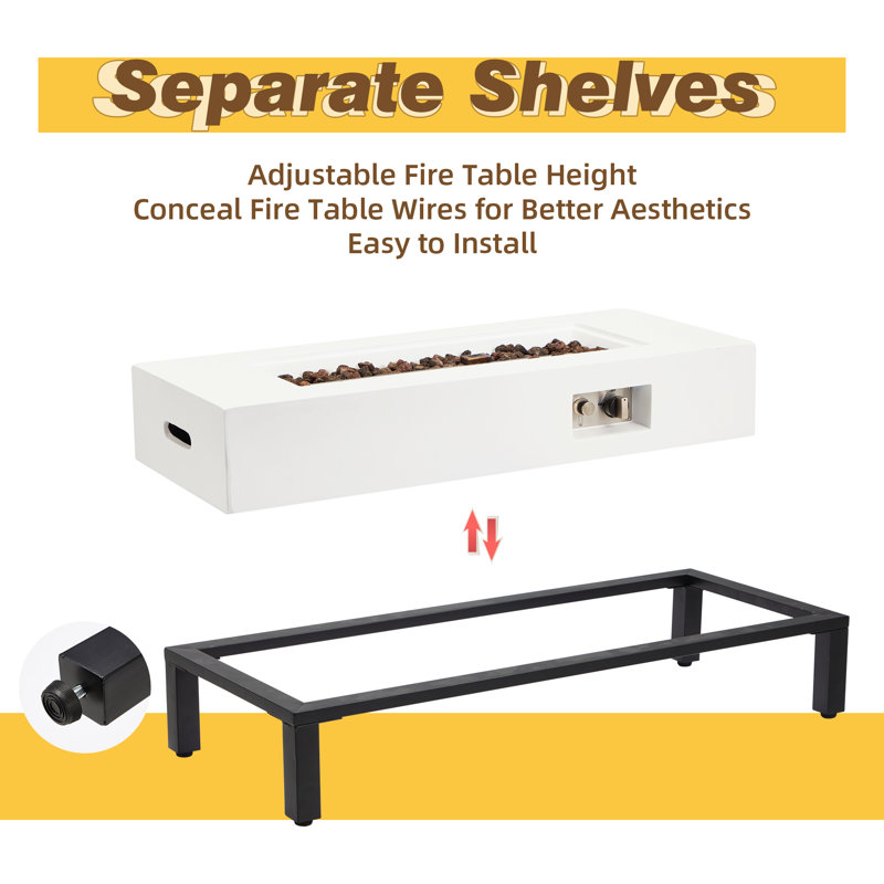 White Magnesium Oxide and Steel Gas Fire Pit Table with Tank Holder