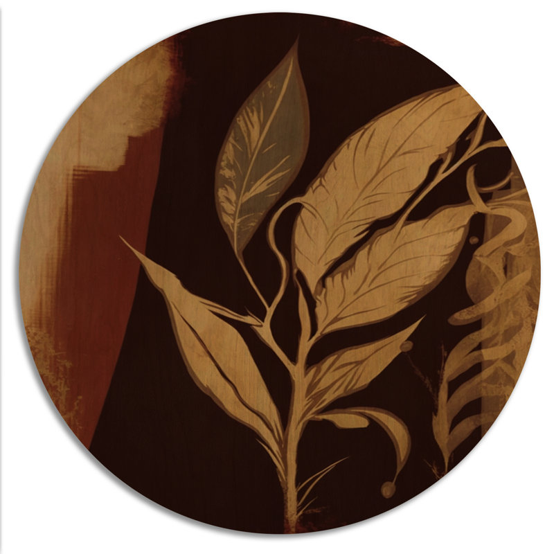 Terra Cotta Chocolate Leaves I - Paysage forêt, impression sur bois brun, H 29 po x l 29 po x P 1 po