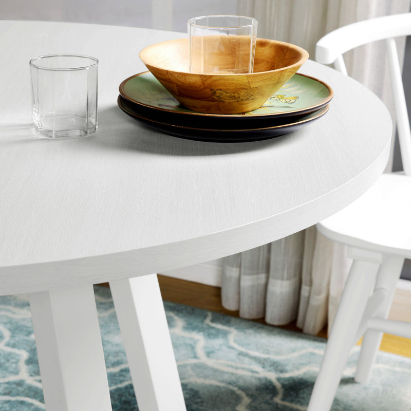 Edo 45'' Round White MDF Dining Table with Trestle Base