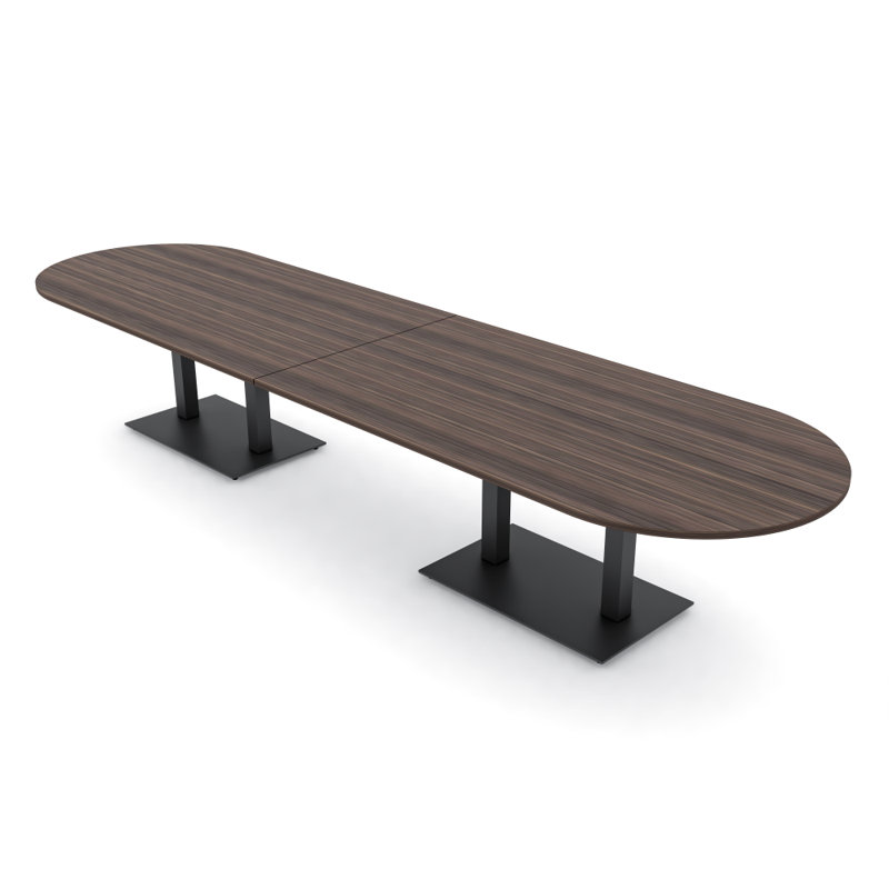 Table de conférence Racetrack, Noir mat, L 168 po x l 48 po, Eucalyptus naturel