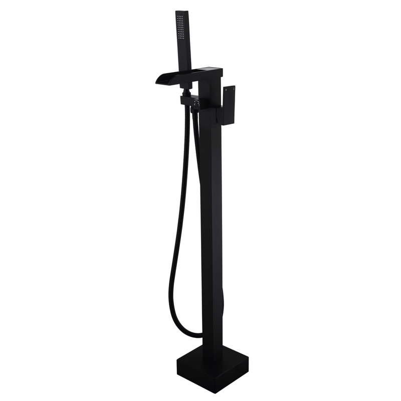 Matte Black Tub Filler Faucet For Bathroom - Floor Mount, Handheld Shower, Single Handle, And Rust- Build Freestanding Bathtub In Hand Shower Included, Enhancement