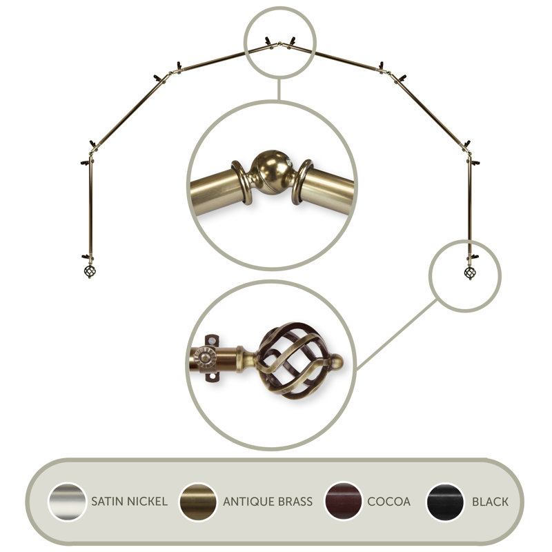 Nailsea 6-Sided Bay Window Single Curtain Rod, Antique Brass, 18" - 28" (each side)