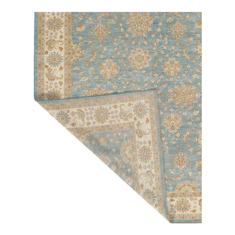 Tapis oriental jaune / bleu clair en laine noué à la main 8 pi 1 po x 9 pi 9 po Oriental