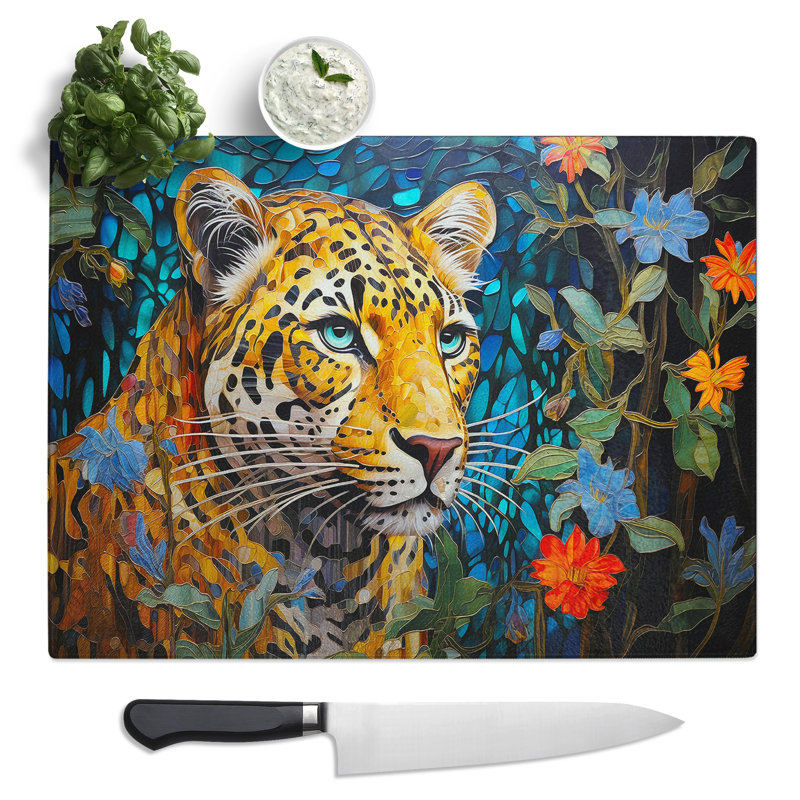 Leopard Contemporary  Glass Chopping Board