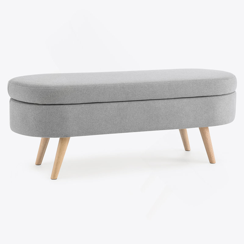 Ottoman Oval Storage Bench with Rubber Wood Legs, Gray