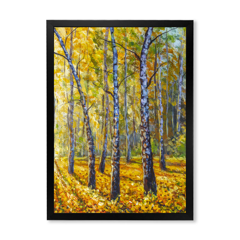 Chemin vers la forêt de bouleaux II - Peinture, Toile avec cadre photo noir, H 20 po x l 12 po x P 1 po