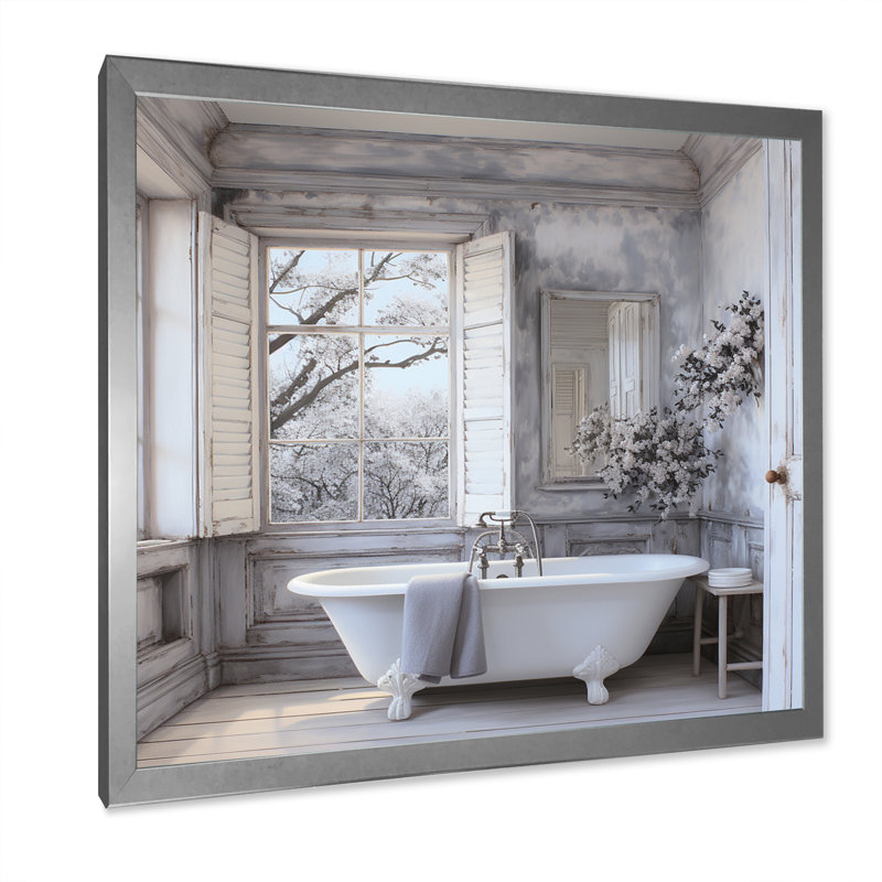 Farmhouse Bathroom Charm II - impressions sur toile blanchisserie, H 30 po x l 30 po, Cadre photo unique, Argent argent