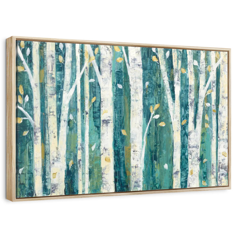 Bouleaux au printemps III, Cadre flottant en bois naturel, 37 po x 25 po