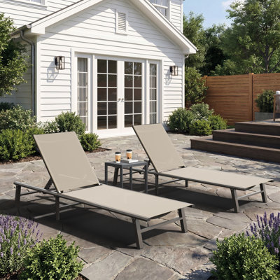 Chaises longues d'extérieur en aluminium avec dossier inclinable réglable (ensemble de 2)