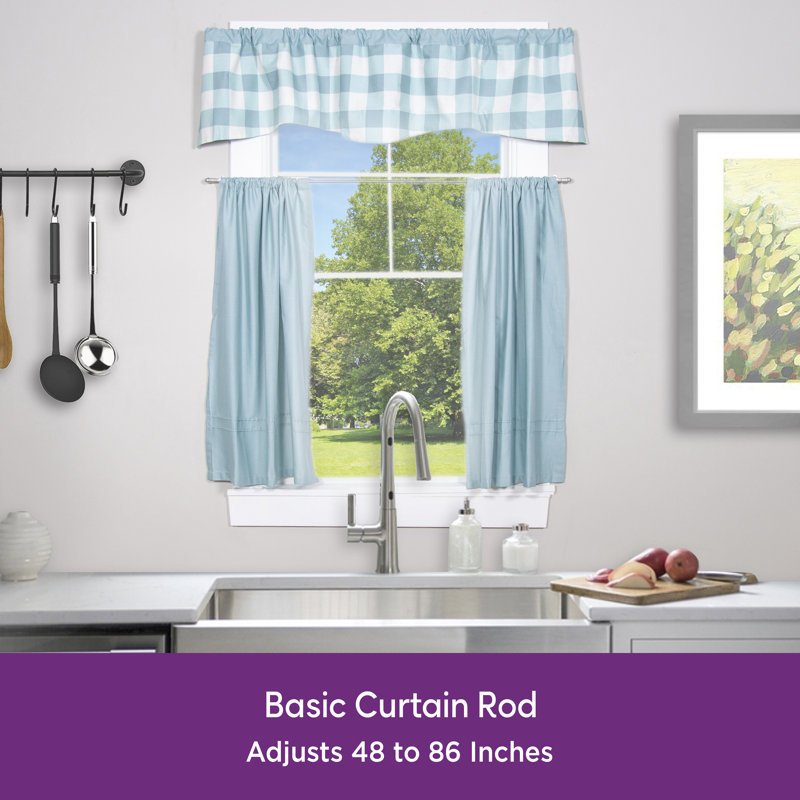 Adjustable White Steel Curtain Rod with Mounting Brackets