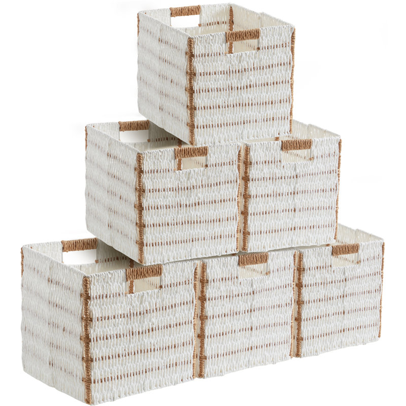 Ensemble de 6 paniers-cubes en osier, H 13 po x l 13 po x P 13 po, Blanc