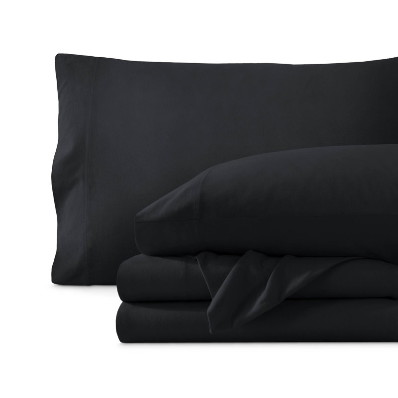 Organic Cotton Jersey Sheet Set, Black, King Sheet Set + Fitted Sheet + 2 Pillowcases