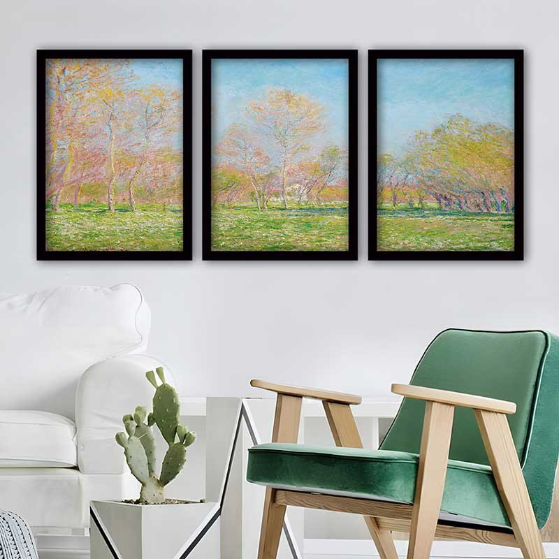 Superbe ensemble de peintures décoratives encadrées (3 pièces) de 21,7 po x 29,5 po chacune | Cadre 100% bois avec polystyrène de 0,8 pouce | Impression numérique UV | Parfait pour la décoration murale de salon, de bureau et de galerie