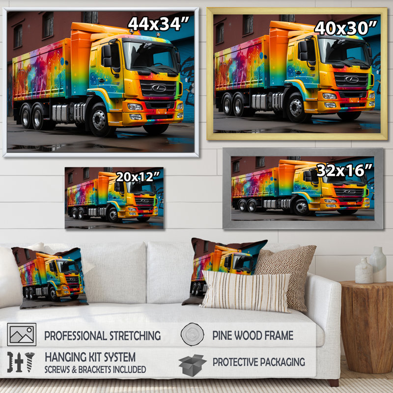 Graffiti urbain sur camion, livraison urbaine, H 30 po x l 40 po x P 1,5 po, Cadre flottant noir